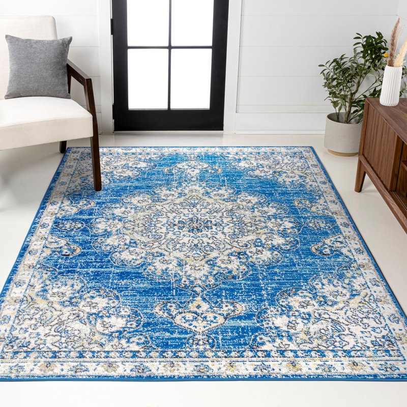 Lathan Bohemian FLAIR Boho Vintage Medallion Blue/Cream Rug, Rectangle 3' x 5'