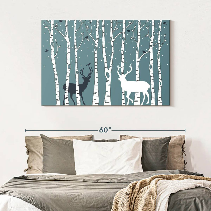 Deer In Birch Forest, 32" H x 48" W