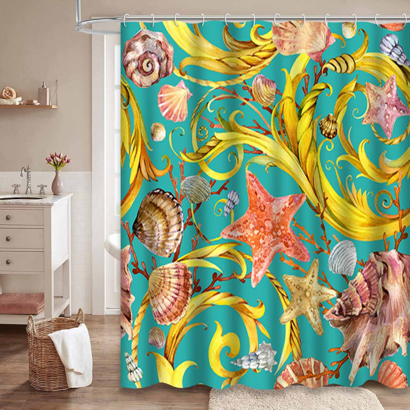 Rideau de douche nautique avec 12 crochets Sea Seashell, L 72 po x l 72 po