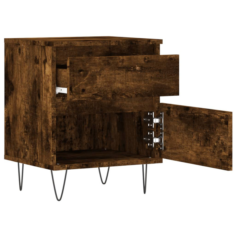 Manufactured Wood Bedside Table, Smoked Oak