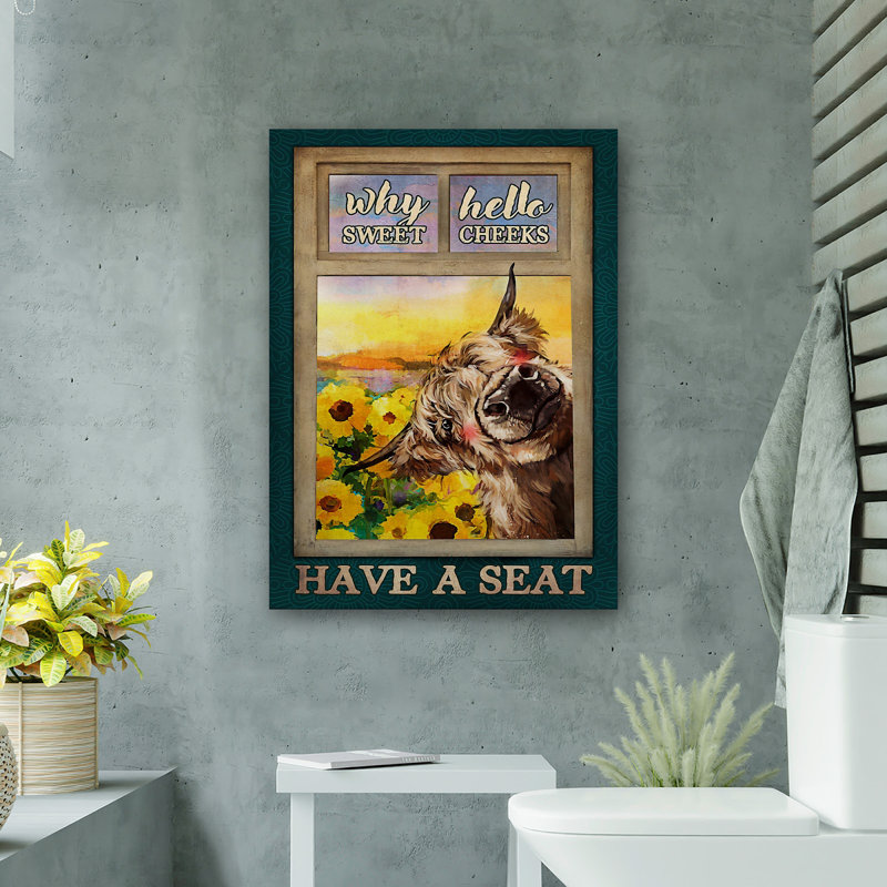 Highland Cow with Sunflowers - Hello Sweet Cheek's Gallery - Toile tendue avec des animaux, H 14 po x l 11 po x P 2 po