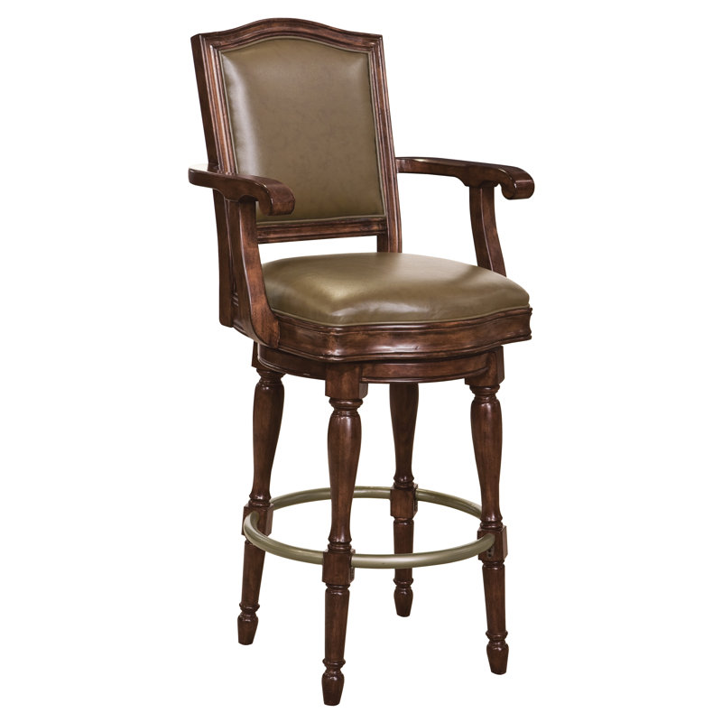 Tabouret de bar pivotant Cheers en cerisier Hampton avec similicuir brun