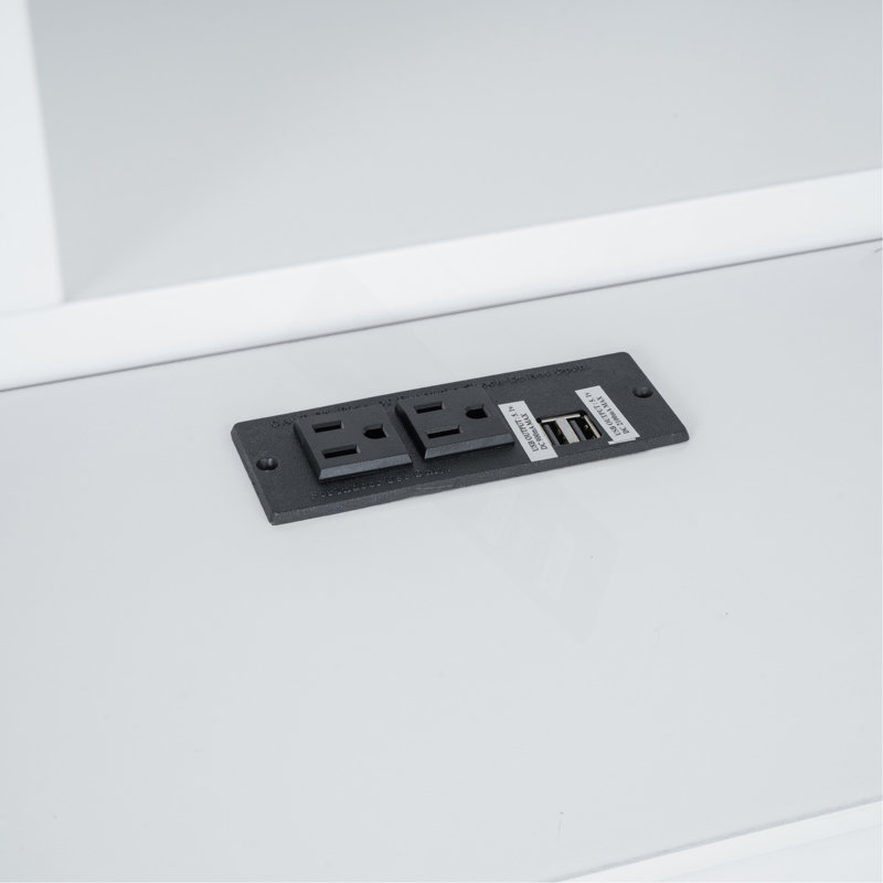 Lit plateforme très grand en bois avec tête de lit multi-rangement, USB et tiroirs, blanc, Blanc