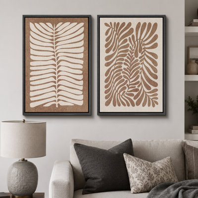 Abstrait botanique ", feuilles brunes délavées, œuvres d'art murales rétro bohème classique, impression sur toile encadrée giclée 2 pièces" 16 x 24 x 2 pièces, 24 x 36 x 2 pièces