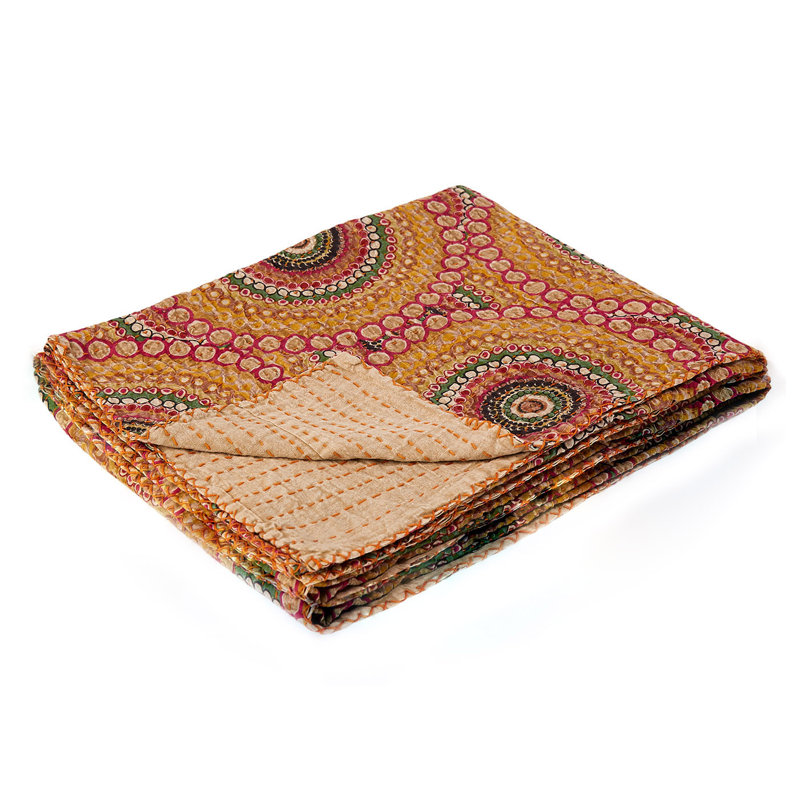 KANTHA COTTON Quilted Throw Blanket