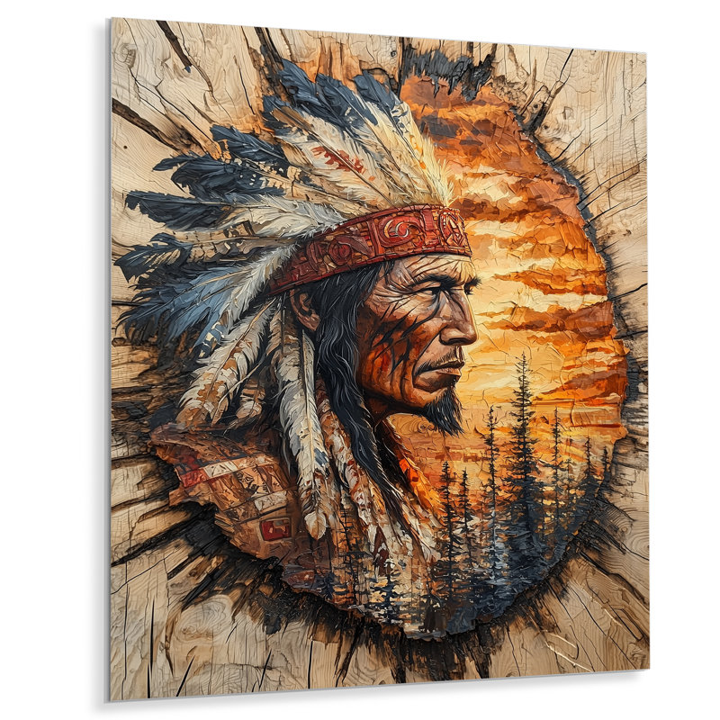 Native American Warrior Energy Of Forest III - Art mural en métal Native American Warrior, H 44 po x l 34 po