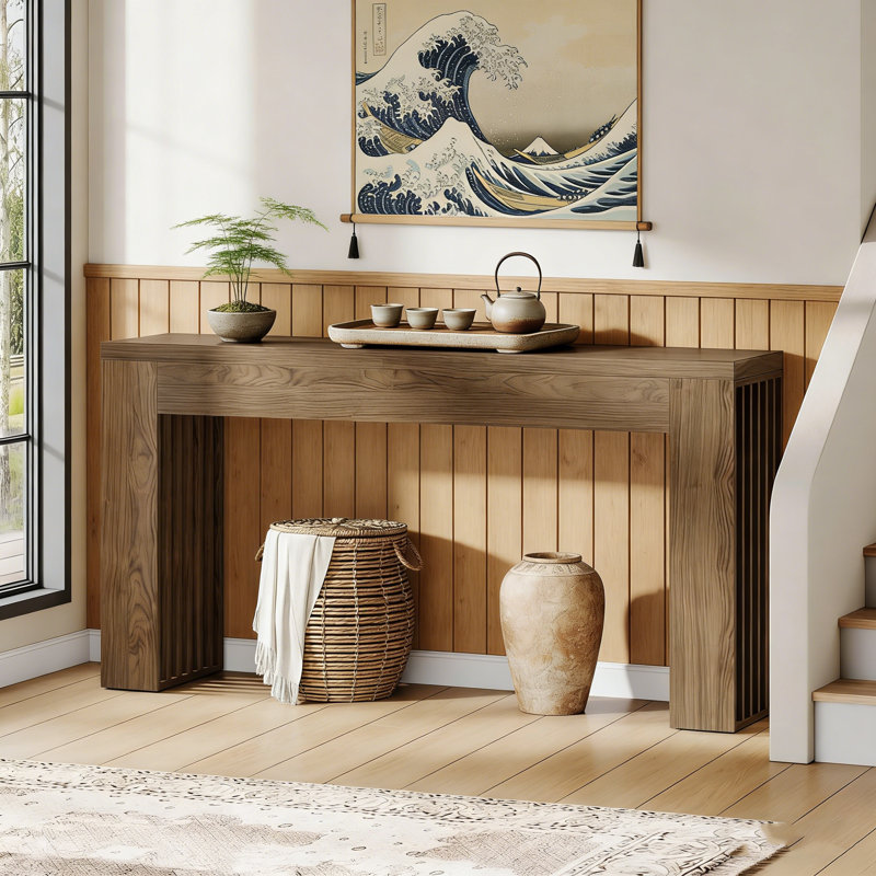 59-Inch Farmhouse Console Table with Vertical Slat Legs for Entryway, Hallway, and Behind Sofa Use.