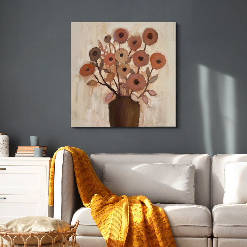 Plante botanique abstraite brune dans le vase, H 12 po x l 12 po, Toile tendue