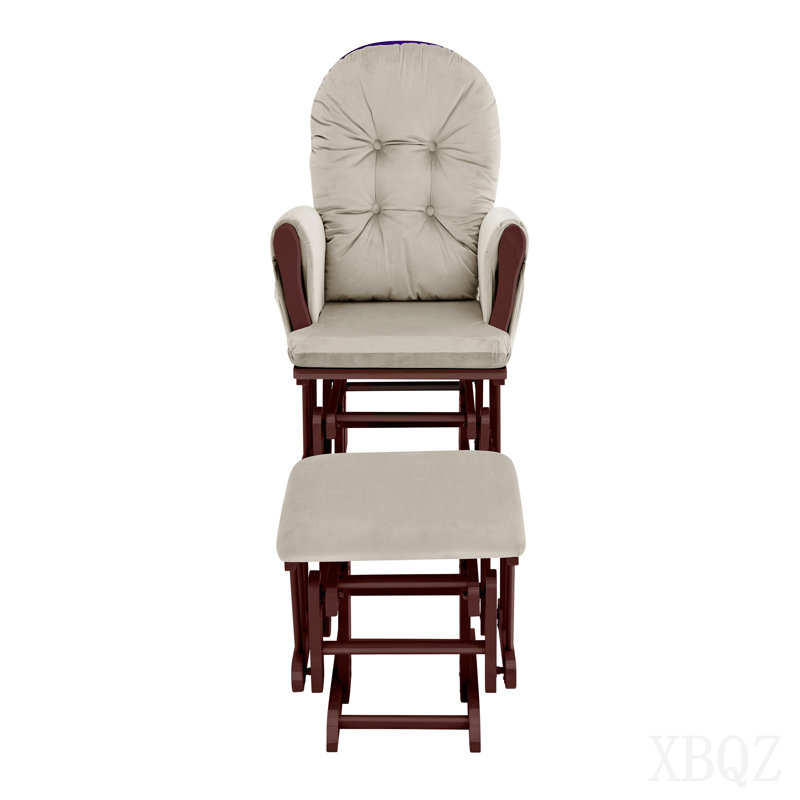Fauteuil coulissant et repose-pieds en bois espresso et tissu beige