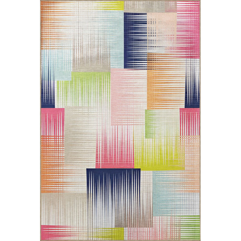 Tapis multicolore multicolore à motif de coups de pinceau moderne lavable à la machine, Rectangle 3 pi 3 po x 4 pi 11 po