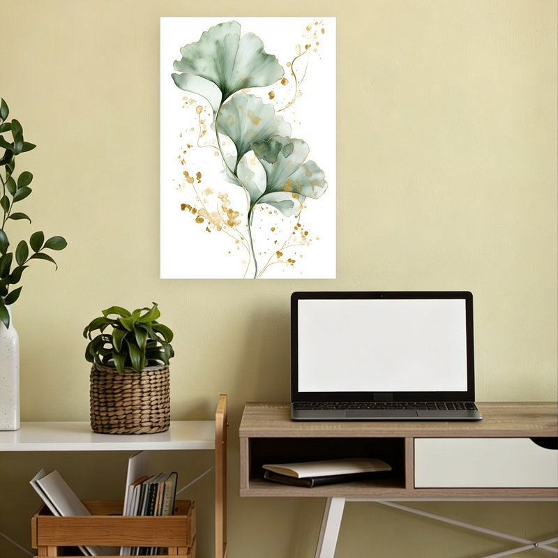 Golden Ginkgo Flow Abstract Delicate Elegant Nature Plant Wall Art Print 1 Piece Wrapped Canvas Wall Art