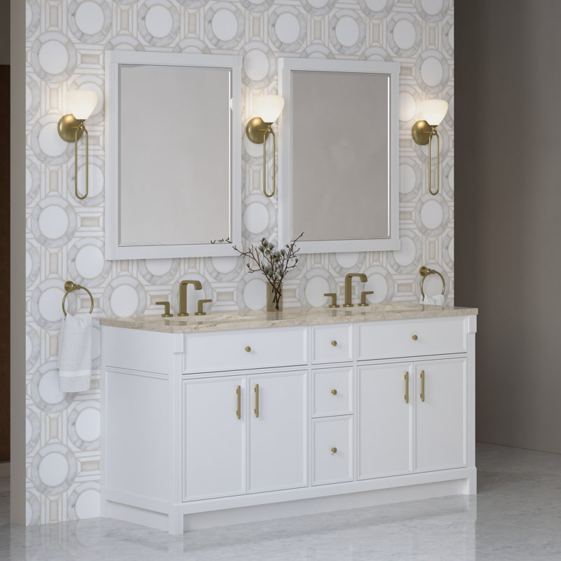 Bellshire 72" W Double Vanity w/FreePower Wireless Charger, Tajnar Eclos, Bright White