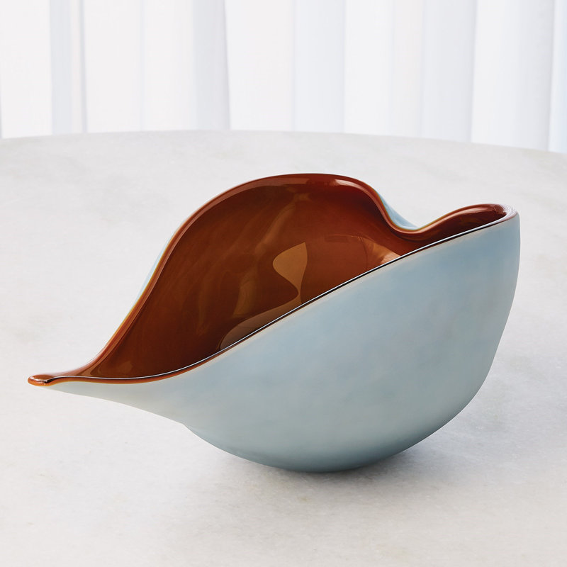 Large Amber and Blue Frosted Glass Decorative Bowl