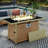 43" Rectangular Patio Fire Table, 60000 Propane, Open Weave , Glass Wind Guard For Outdoor Deck Garden Backyard - Orange & Mustard Yellow Propane Pit Table With Blue Stones,-948484292