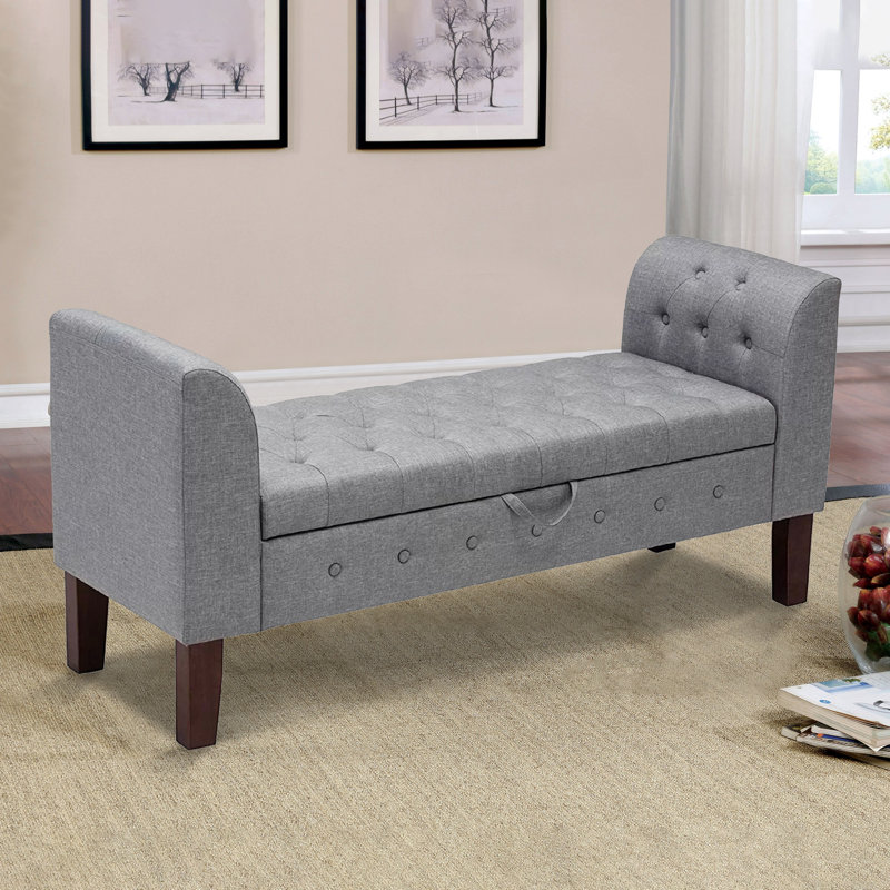 Banc de rangement à couvercle rabattable rembourré Bataille, Gris