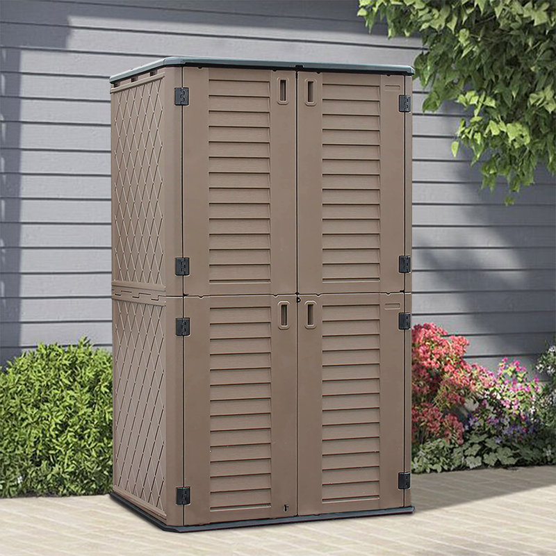 Outdoor 50.In W x 79.53.In H Plastic Vertical Storage Shed,Coffee, Coffee