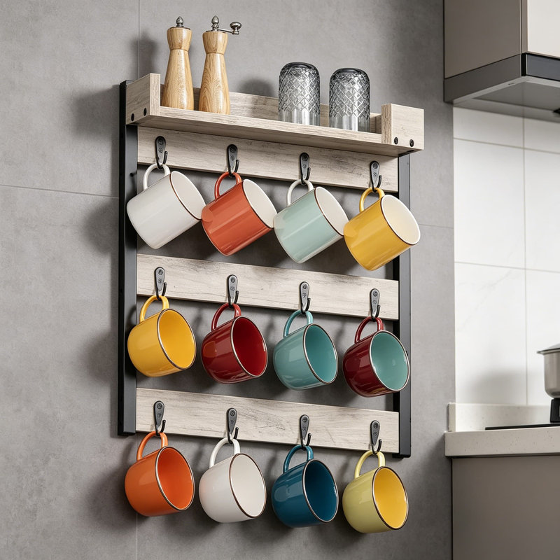 Support à tasse à café, support à arbre à 3 niveaux, support pour 12 tasses avec tablette supérieure, organisateur d'économie d'espace pour la cuisine, la salle à manger et le café