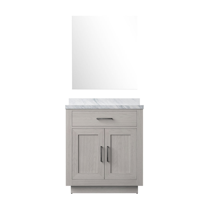 Shelter 30 in W x 22 in D White Oak Single Bath Vanity, Carrara Marble Top and 28 in Mirror