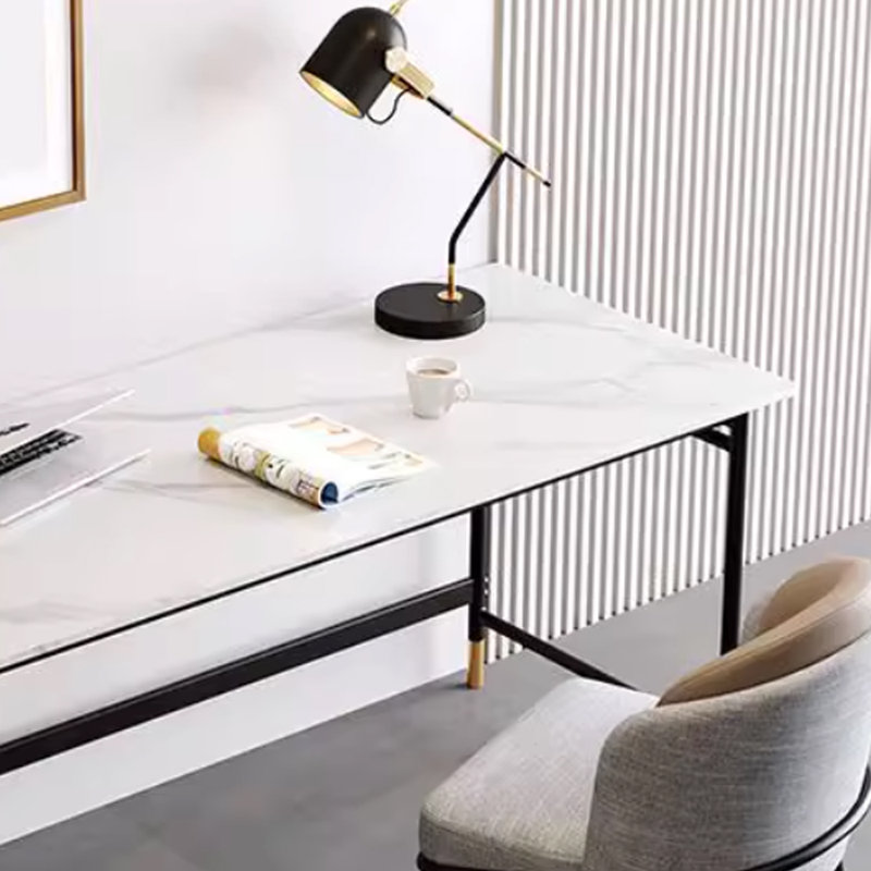Modern Simple Practical Rosk Slab Computer desk, 29.52" H x 70.86" W x 35.43" D, Gray/White