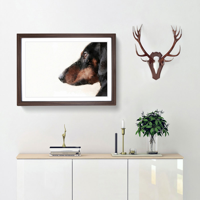 Dachshund Dog - Picture Frame Painting Print, Walnut Framed, 48cm H x 65cm W x 2cm D