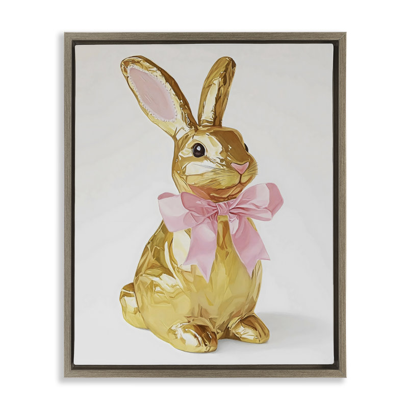 Lapin de Pâques doré avec cadre flottant à ruban, design par The Prints Vibe, 21 x 17, Montalcino Elm Floater Framed