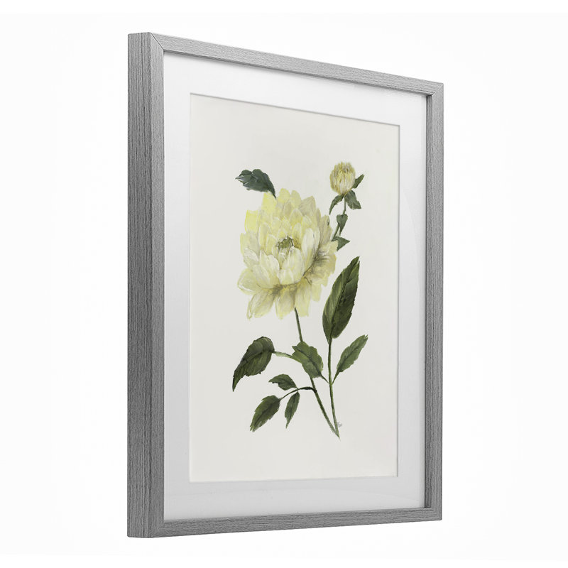 Pivoine crème avec bourgeons crème sous le verre, design par Nan, H 16 po x l 13 po, Cadre de ferme gris sous verre Farmhouse