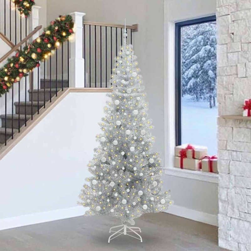 vidaXL Christmas Tree with 300 LEDs with Stand Silver PET, 7.87 ft