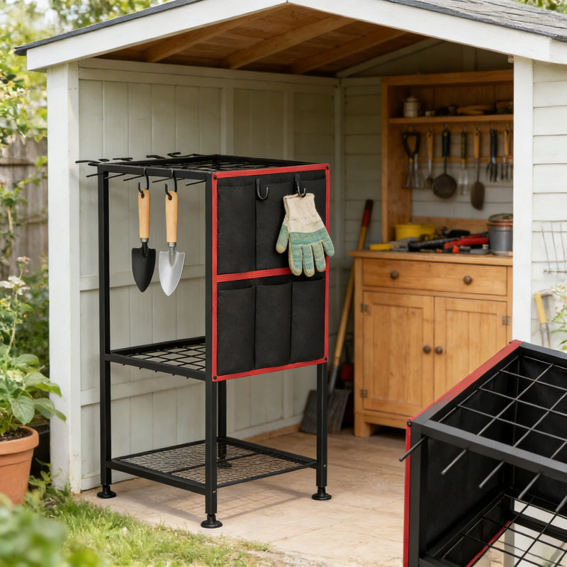 Support à outils de jardin en acier robuste avec poches latérales - peut contenir plus de 50 outils à long manche, râteaux, balais et petits outils pour le garage, la remise et le rangement extérieur