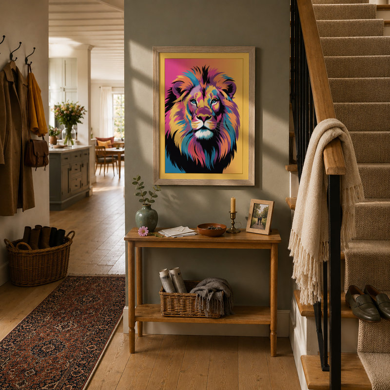Chromatic Lion Modern - Framed Print, A3 - 42.0 x 29.7 cm, Oak
