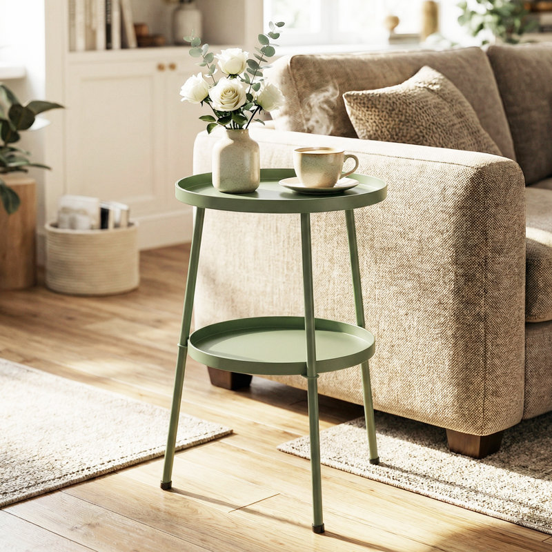 Round Metal Outdoor Side Table , 36cm cm W 36cm cm D, Light Green