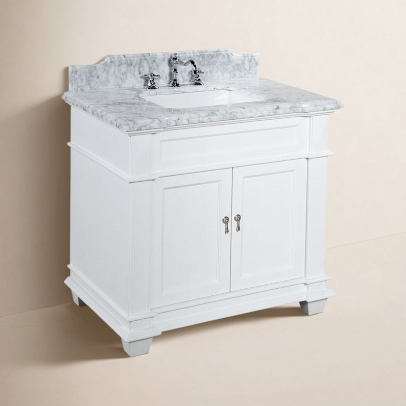 Ensemble de meuble-lavabo simple 36 po Aoibhin, Blanc, Marbre de Carrare