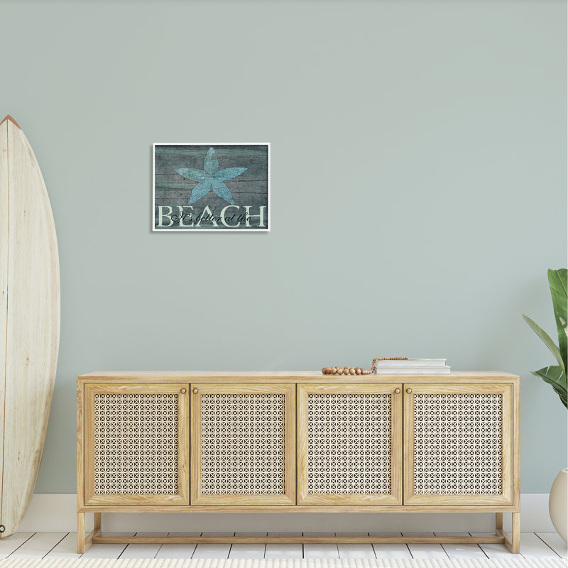 «It's Better at the Beach Starfish», art textuel, H 16 po x l 20 po x P 0,5 po, Cadre blanc