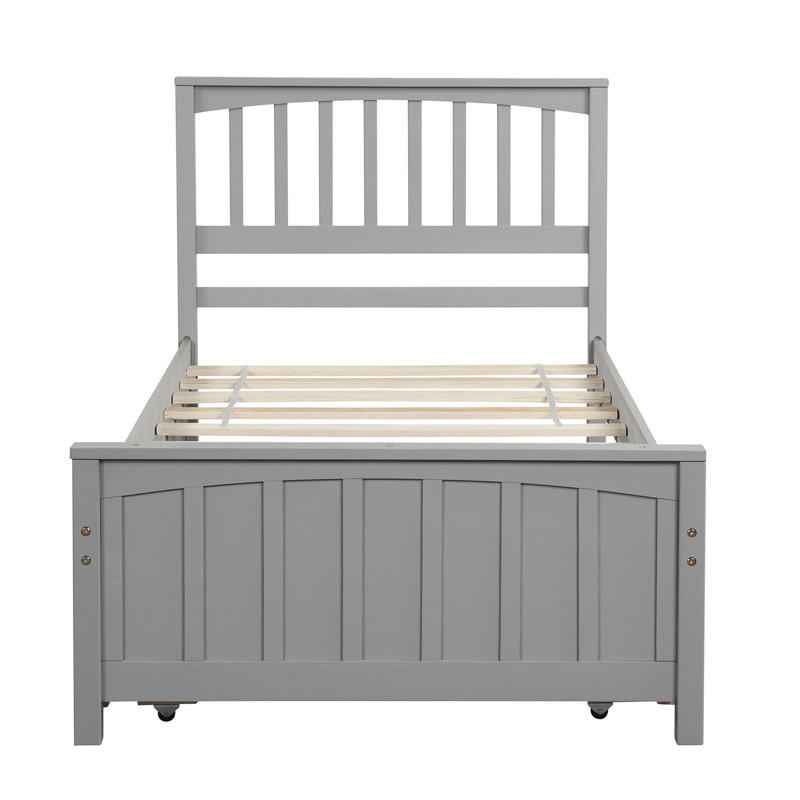 Lit plateforme gris avec lit gigogne - Structure en bois massif pour une belle chambre à coucher, Gris
