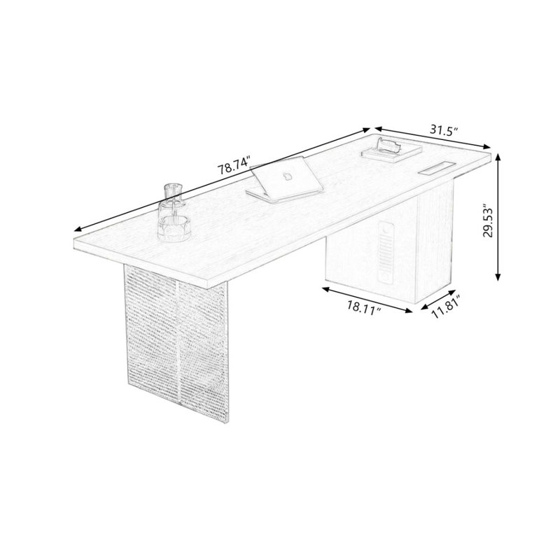 Bureau et bibliothèque intégrés modernes et simples, H 29,53 po x l 78,74 po x P 31,5 po, Noir