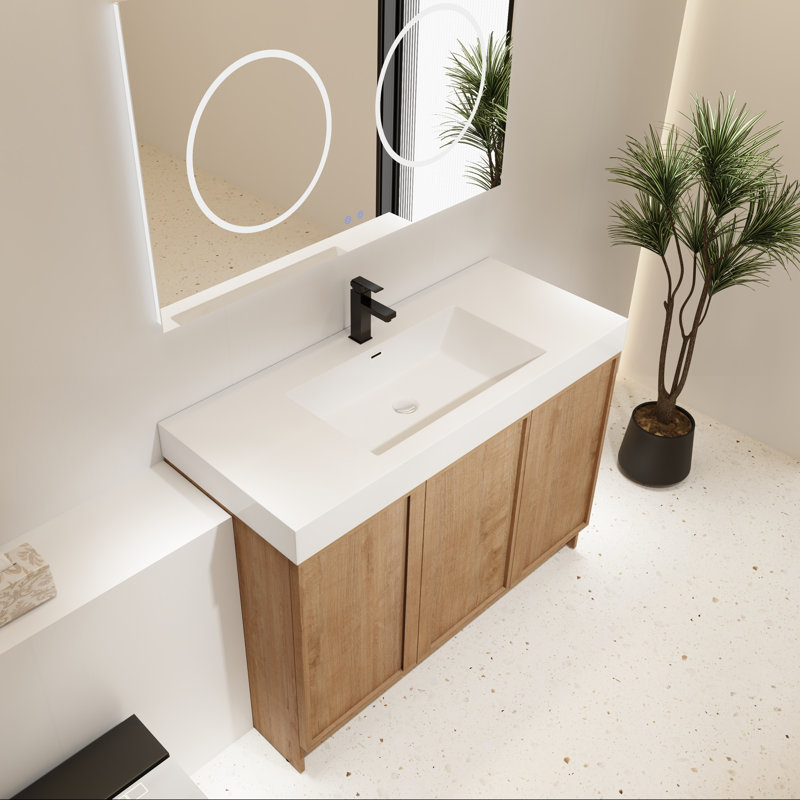 Meuble-lavabo autoportant de 48 pouces avec trois portes d'armoire à fermeture amortie