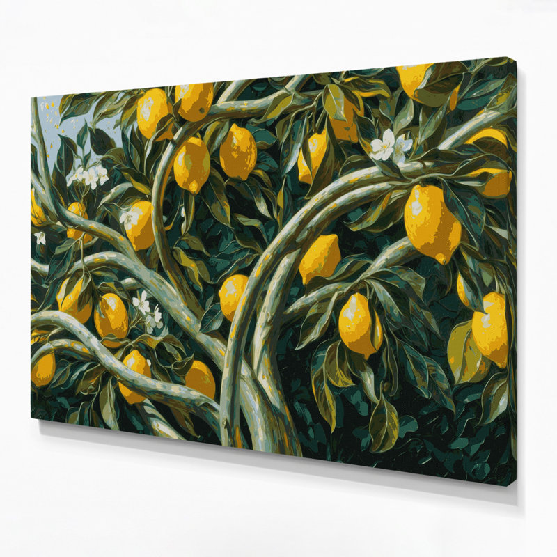 «Botanical Lemon Tree Branches», art mural sur toile verte, H 11 po x l 14 po