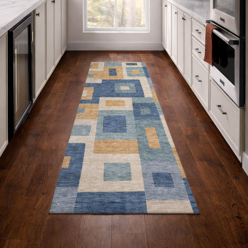 Tapis géométrique Chantille ACN3083 lavable à la machine pour intérieur/extérieur, Baltique, 2 pi 3 po x 7 pi 6 po