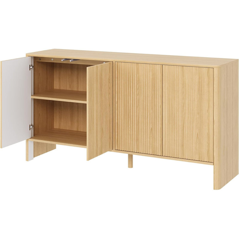 58 Inch Sideboard Buffet with Fluted Doors & Adjustable Shelf