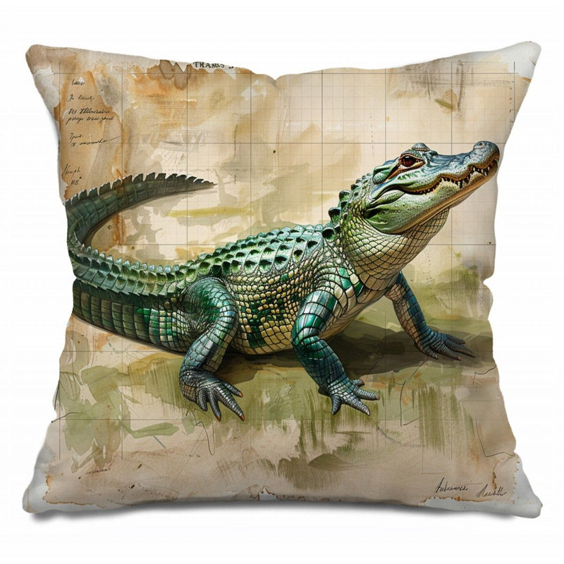 Coussin réversible Green Alligator, H 16 po x l 16 po