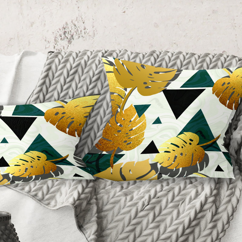 Coussin Golden Foliage V - Mid-Century Modern, 18 po x 18 po