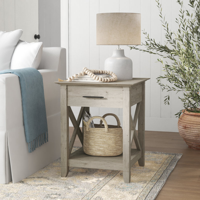 Huckins End Table with Storage, Washed Grey