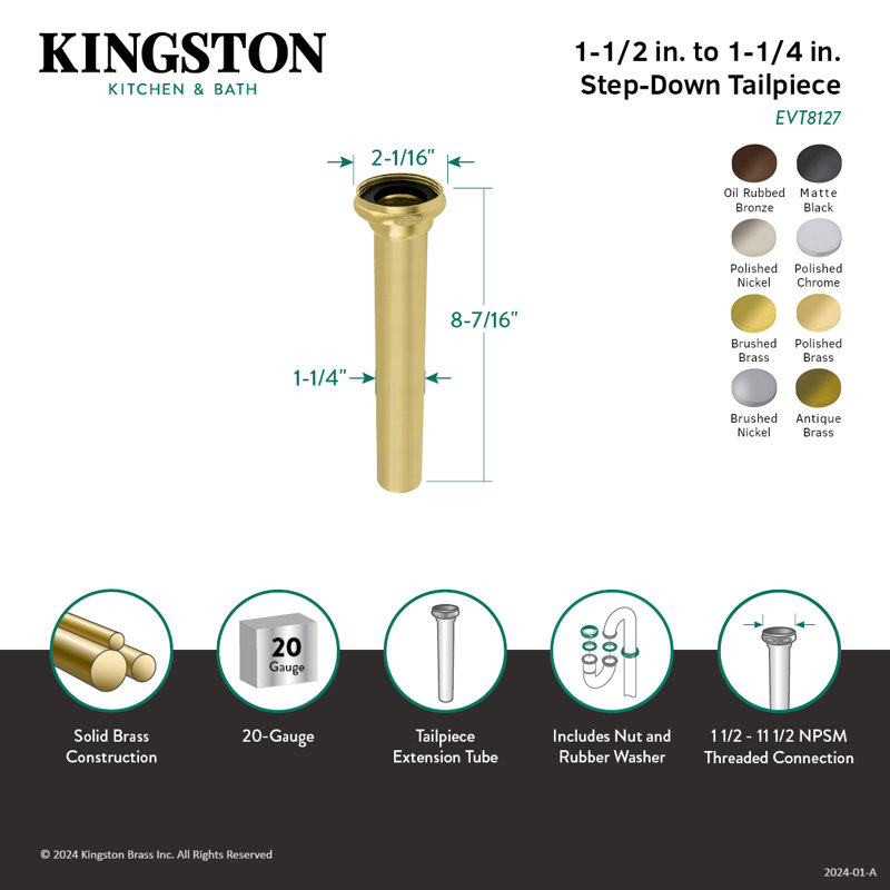 Kingston Brass Possibility 1-1/2" to 1-1/4" Step-Down Tailpiece, 8" Length, Light Brown