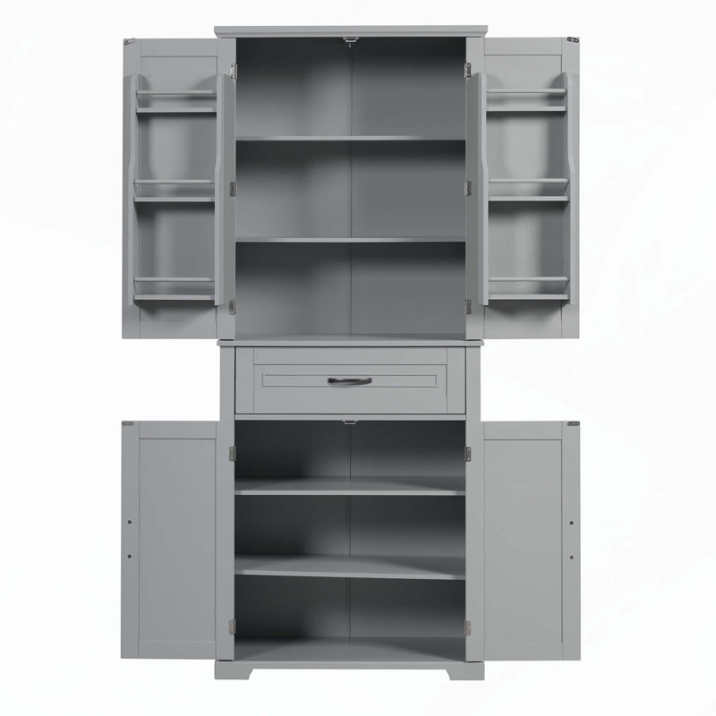 Armoire de rangement polyvalente avec plusieurs compartiments et fabrication durable, Gris