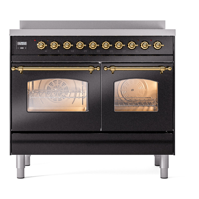 ILVE Nostalgie II Series 40 inch Induction Range with 6 Induction Elements (Glass Door), Glossy Black/Brass