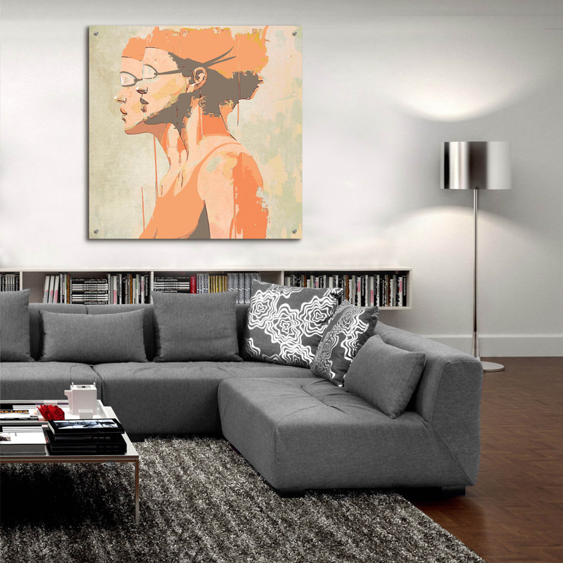  Art mural en verre acrylique, "Twins de natation" par Layla Oz, 36 po x 36 po, H 36 po x l 36 po