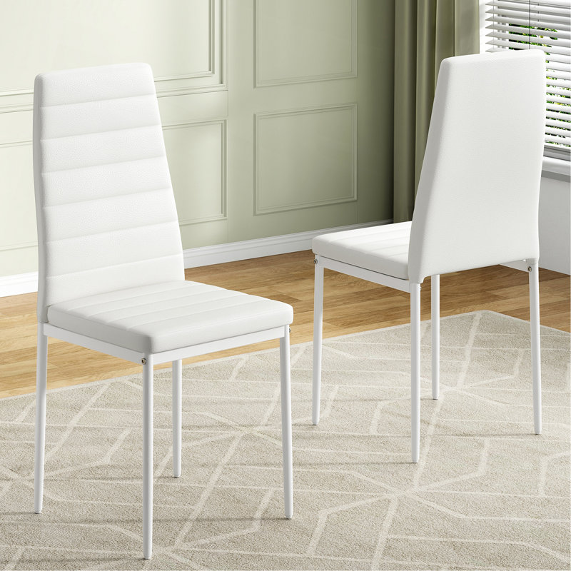 Ensemble de 2 chaises de salle à manger en cuir synthétique pour chaises de cuisine avec structure en métal, Blanc