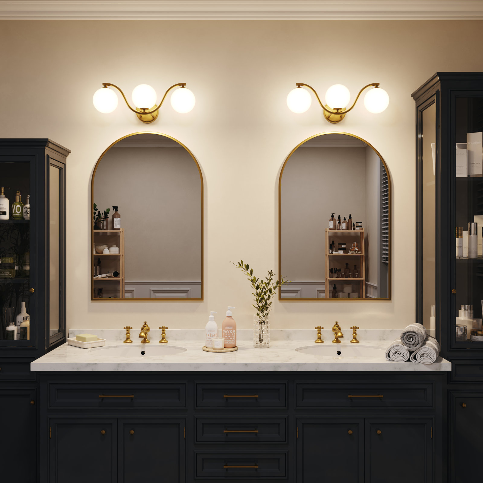 3-Light Dimmable Vanity Light, Brushed Gold