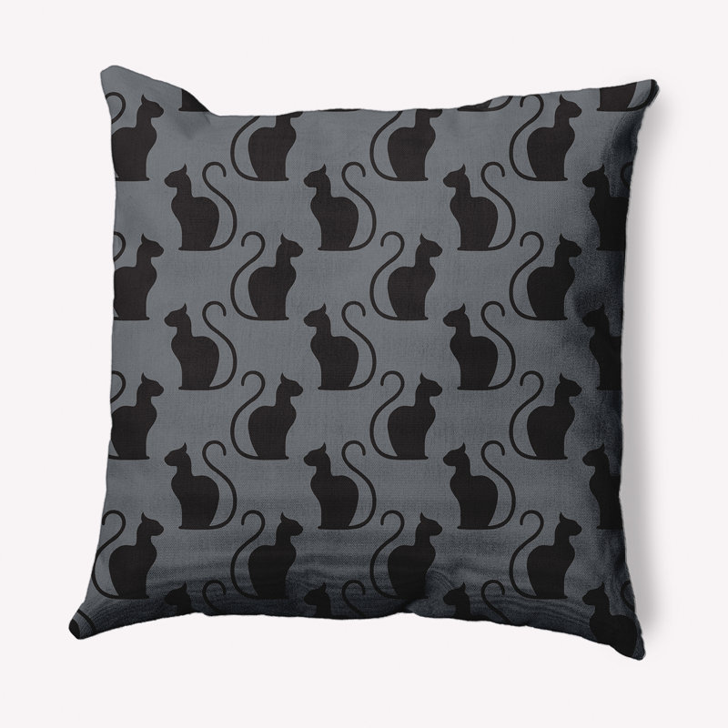  Coussin décoratif carré Spooky Cats, 16 po x 16 po, Gris foncé