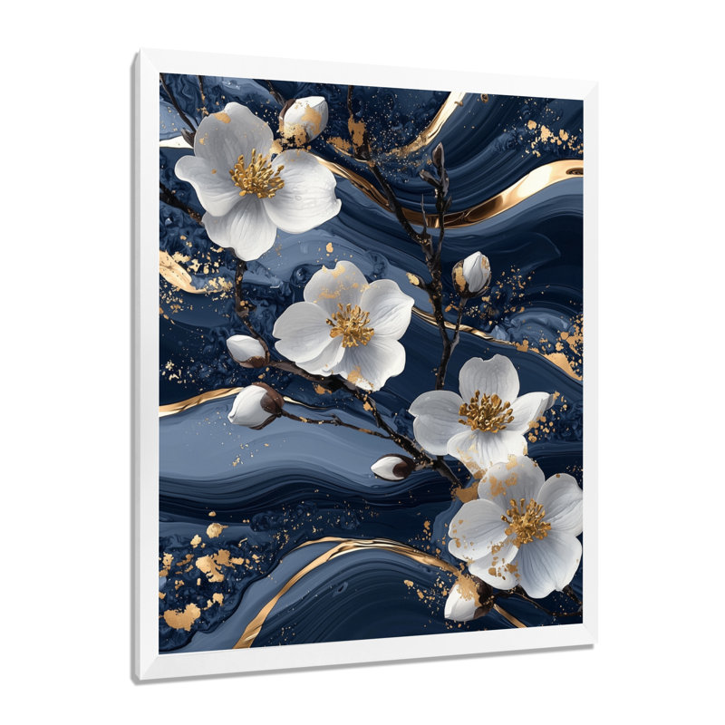 Koster - Art mural sur toile à motif floral, H 32 po x l 16 po, Reproduction encadrée d'une seule photo, Blanc
