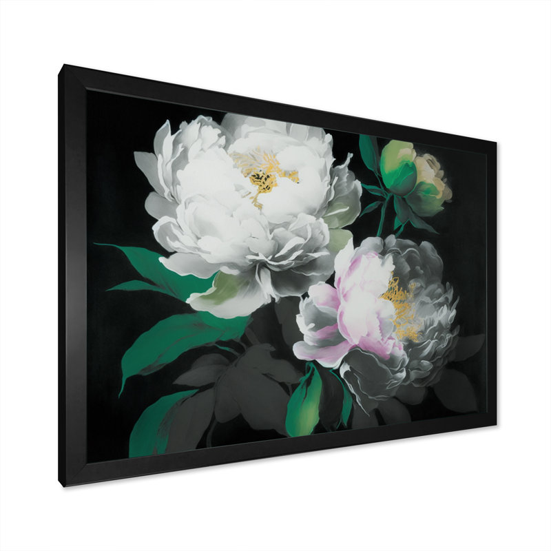 «Blooming White Peony II», reproduction sur toile, Toile avec cadre photo noir, L 20 po x H 12 po